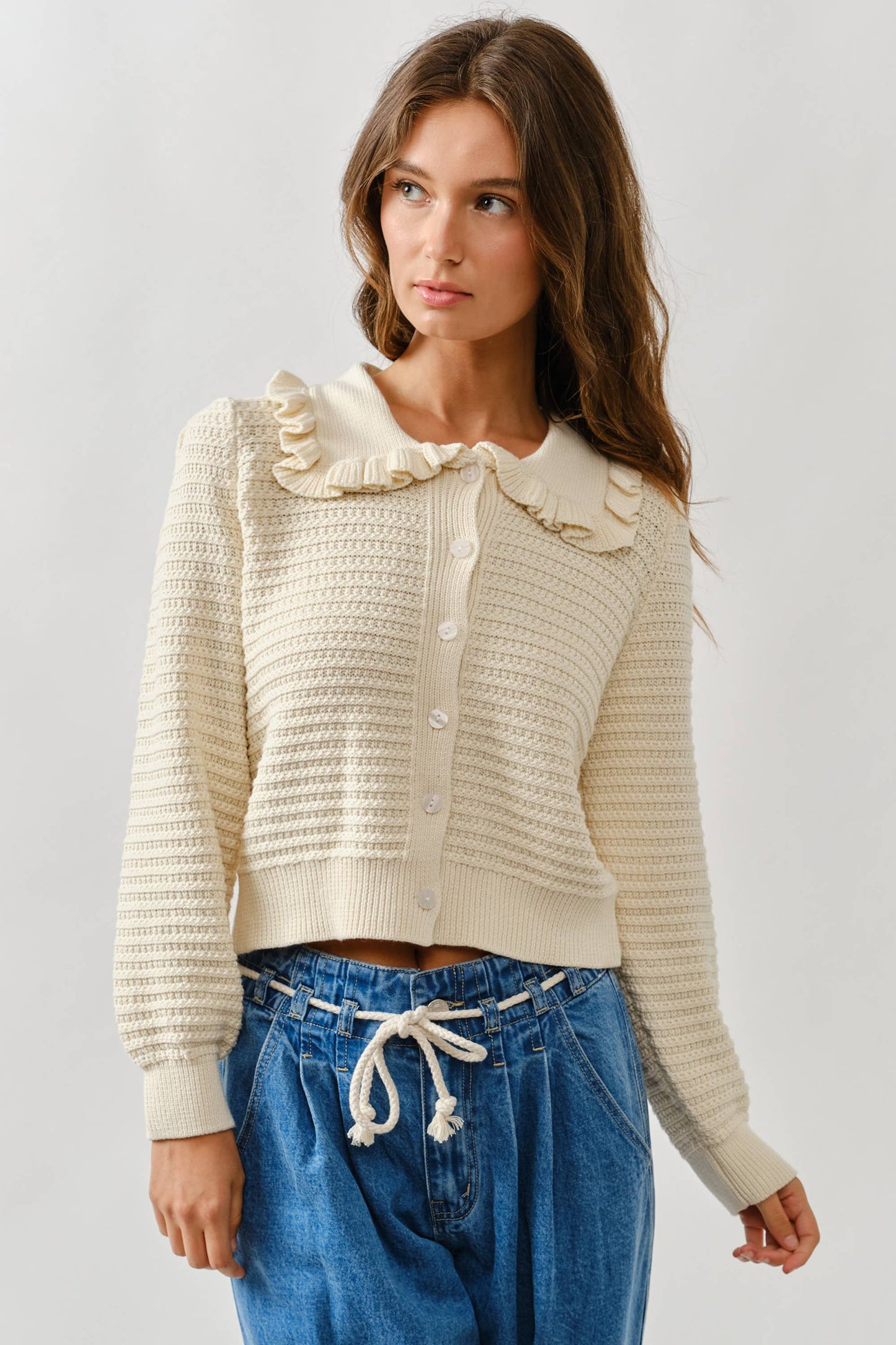 Ruffle Neck Cotton Cardi