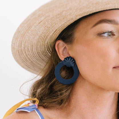 Earrings / Shell Double Circle / Navy