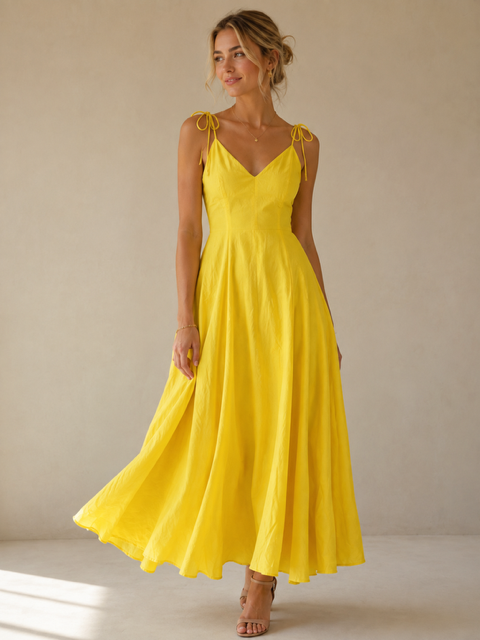 Dresses / Fit & Flare Shoulder Tie Straps Maxi / Yellow