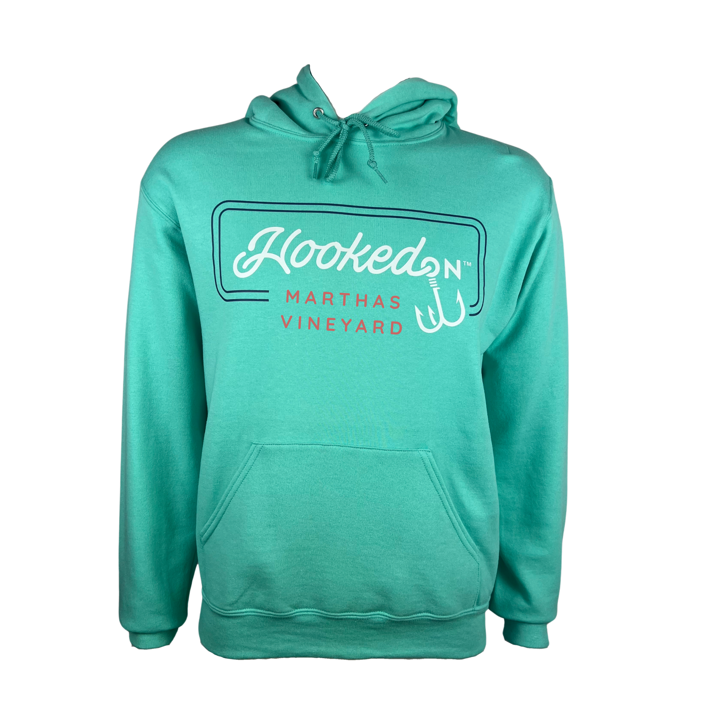 Hooked On Customizable Hoodie Mint with Navy/White