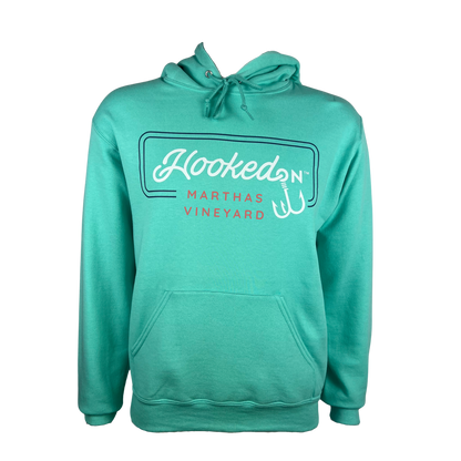 Hooked On Customizable Hoodie Mint with Navy/White