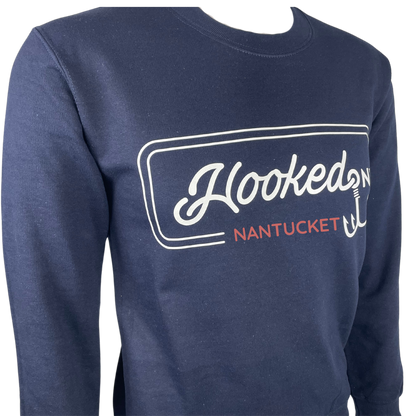Hooked On Customizable Crewneck Navy with White
