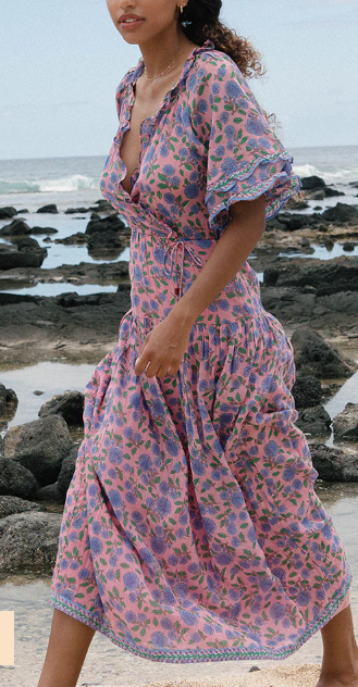 Alesta Hydrangea Block Print Midi