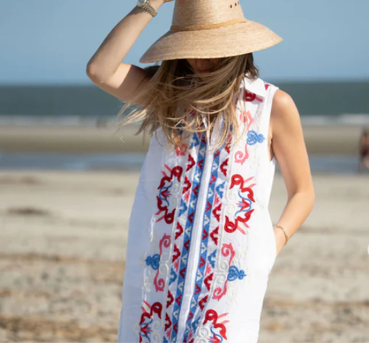 Embroidered Button Down Midi / White