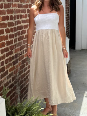 The Georgia Sundress  White /Sand Linen