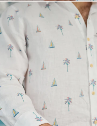 The Yacht Club Long Sleeve Linen Shirt / White