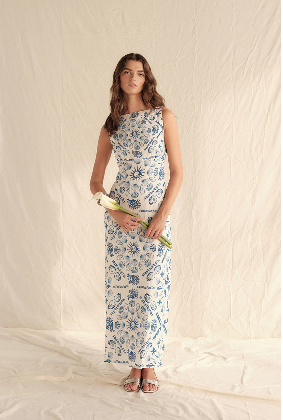 The Verica Shoreline Linen Midi / Blue / White