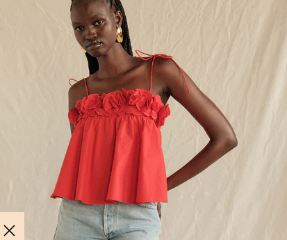 The Cece Ruffle Poplin Top / Red