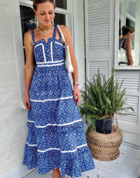 The Ella Block Print / Navy