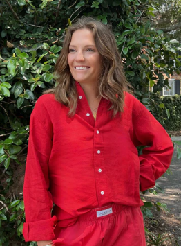 The Boyfriend Linen Shirt / Red
