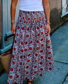 The Serena Maxi Skirt / Tangerine / Pink Bloom Stripe