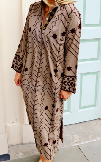 The Cat Embroidered Maxi / Mushroom / Brown