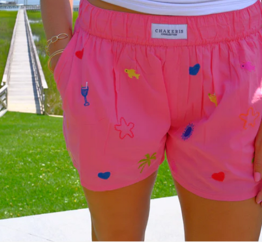 The Hot Pink Embroidered Shorts