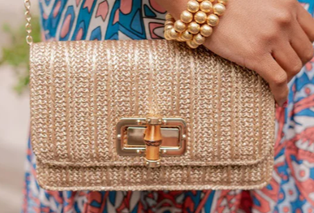 The Gold Lily Fabric Clutch / Bamboo Toggle