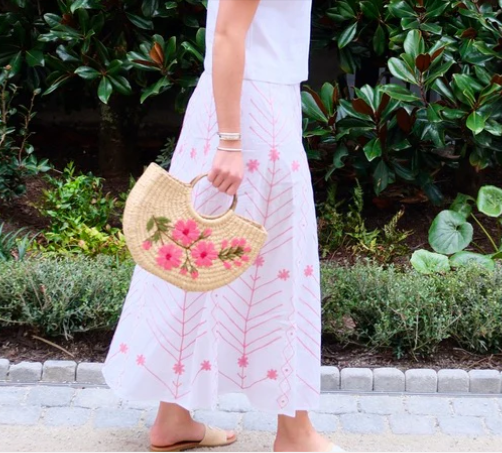 Skirts / The Hanley Midi White / Pink Embroidery