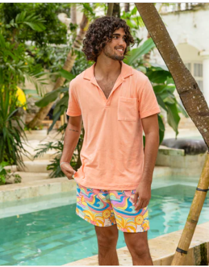 Tops / The Tropicana Terry Polo / Coral