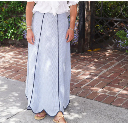 Skirts / The Hanley Seersucker Maxi / Blue / Navy Piping