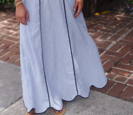 Skirts / The Hanley Seersucker Maxi / Blue / Navy Piping