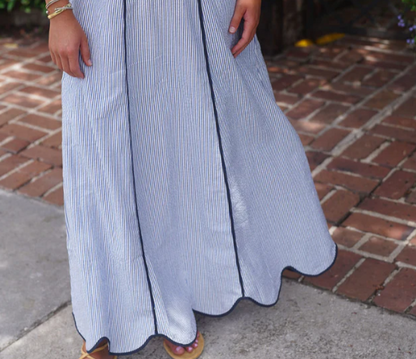 Skirts / The Hanley Seersucker Maxi / Blue / Navy Piping