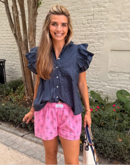 Tops / Addie Ruffle Shirt / Navy O/S