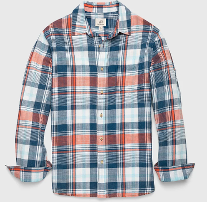 Button Down / The Brian Washed Slub Twill Plaid / Blue / Rust