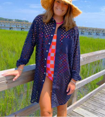 The Navy Eyelet Boyfriend Dress/Cover-Up