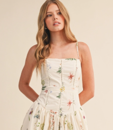 Dress / Drop Waist Cami Top Maxi / Cream Floral