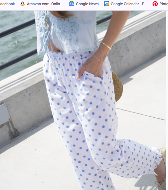 Pants /  Polkadot Ruffle Hem / White / Lt Blue