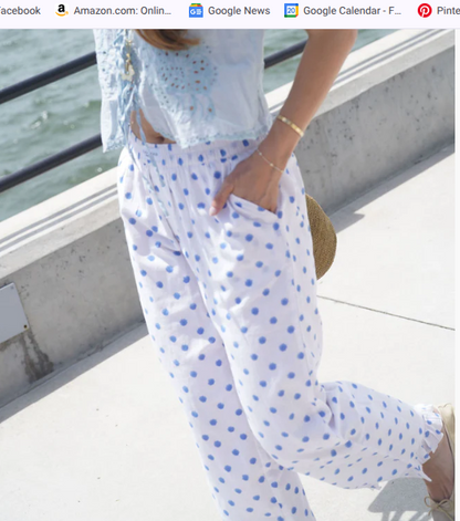 Pants /  Polkadot Ruffle Hem / White / Lt Blue