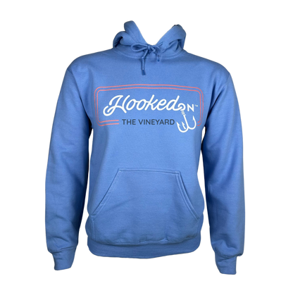 Hooked On Customizable Hoodie Carolina Blue with White/Red