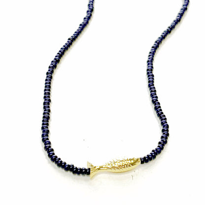 Necklace / Lucky Fish Beaded / White