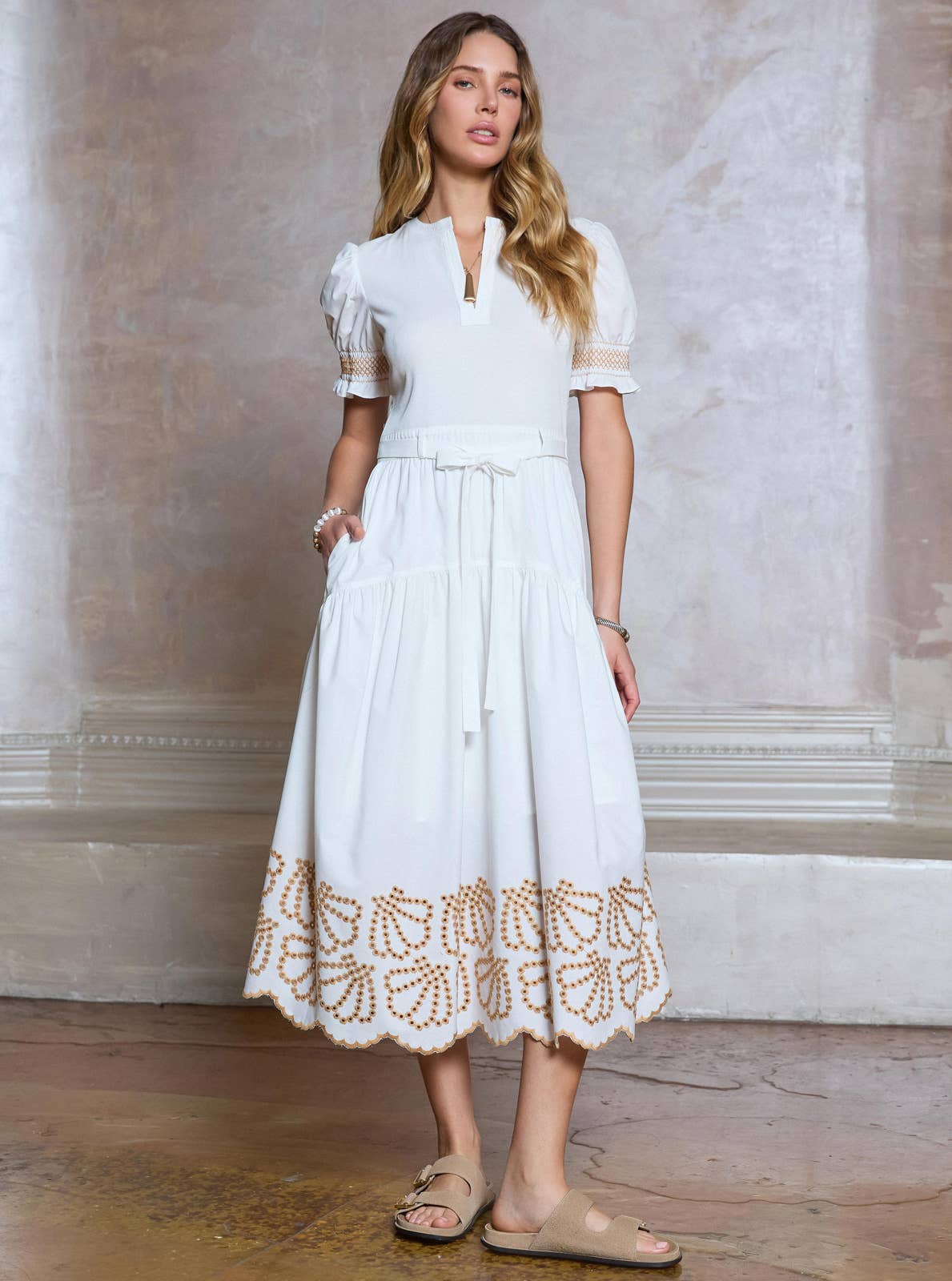Dress/ Embroidered Trim Combo Midi