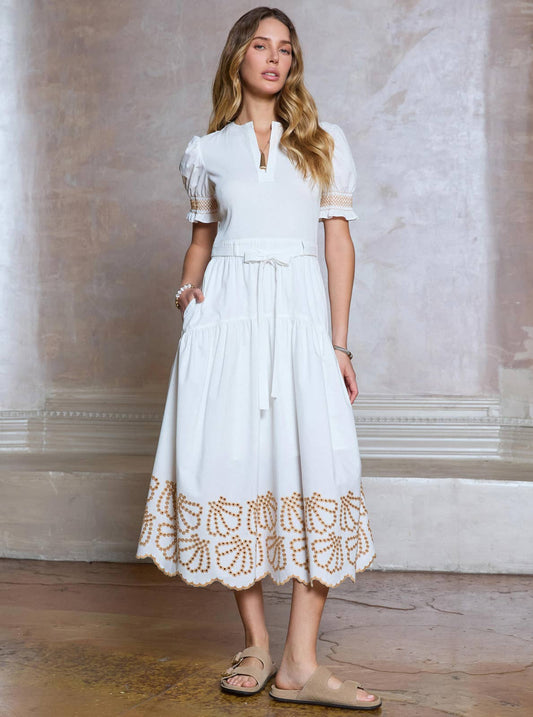 Dress/ Embroidered Trim Combo Midi