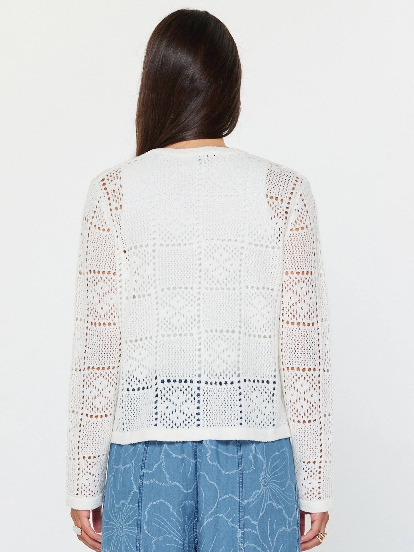 Sweater / Open Knit Button Down Cardigan / White