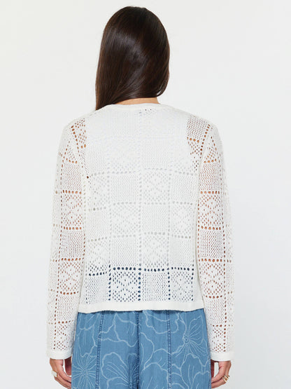 Sweater / Open Knit Button Down Cardigan / White
