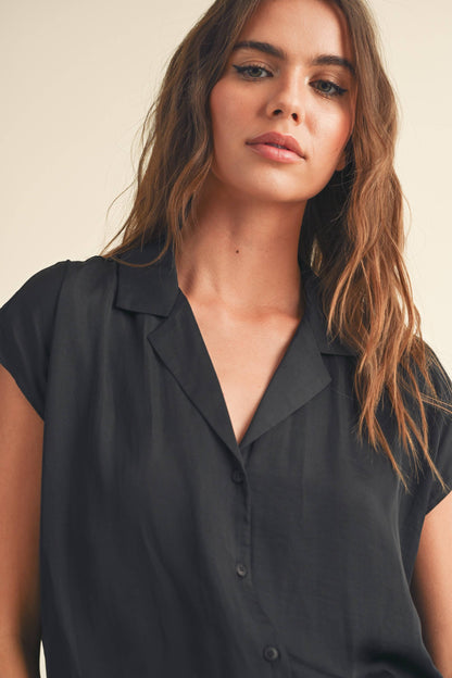 Tops / Button Down Cap Sleeve / Navy