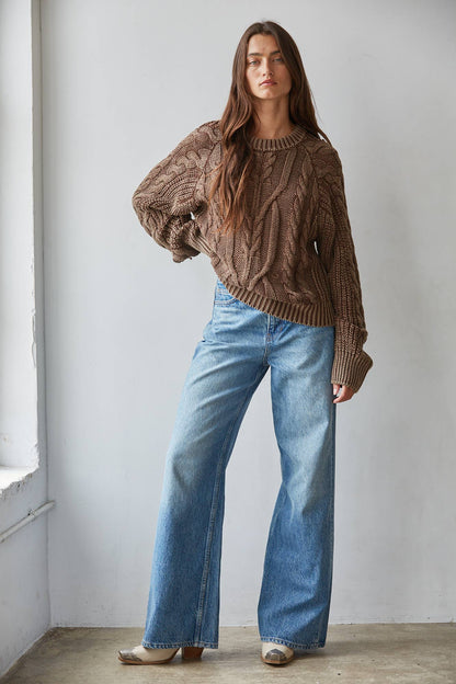 Sweaters / Cotton Cable Crew / Washed Brown