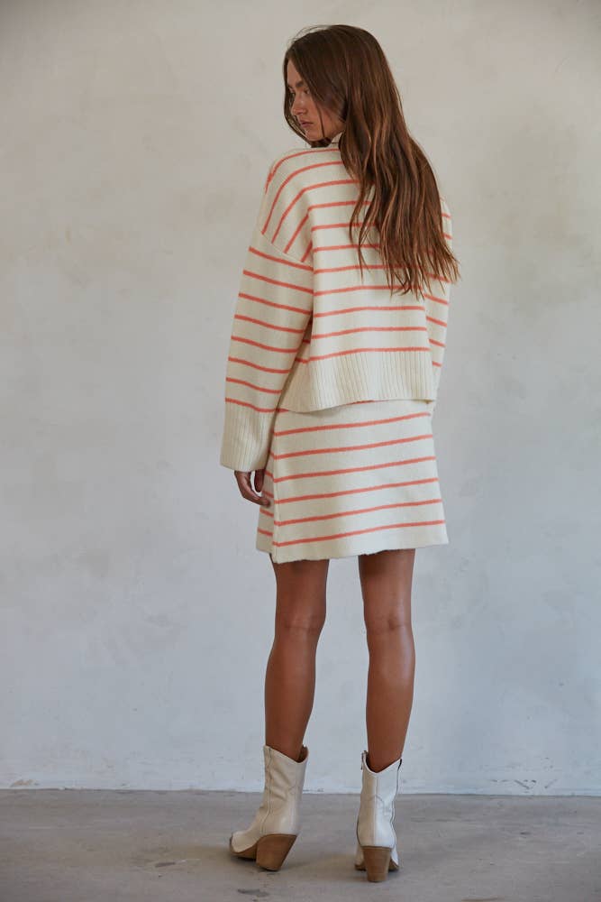 The Sweater Knit Mock Neck / Cream / Coral