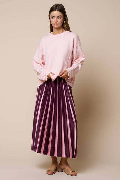 Skirts / Two Tone Pleated Maxi / Wine / Lt Pink