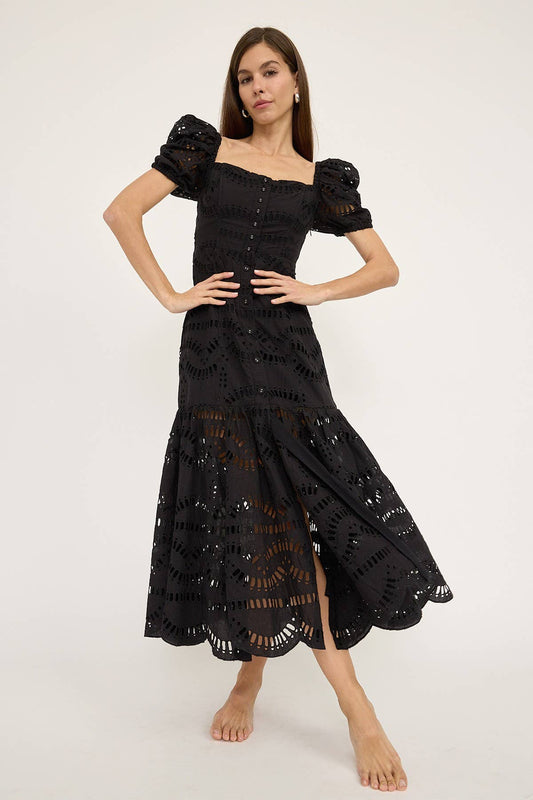 The Eyelet Tiered Dress / Black