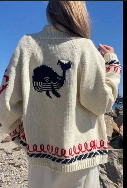 Sweaters / Cape Cod  Navy Whale Varsity Cardigan