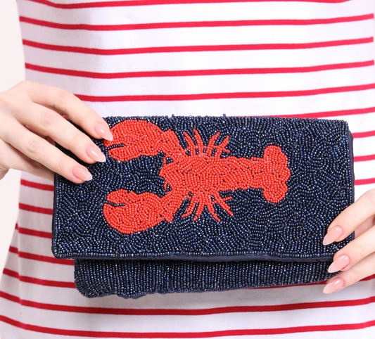 Beaded Harper Navy with Red Lobster Clutch