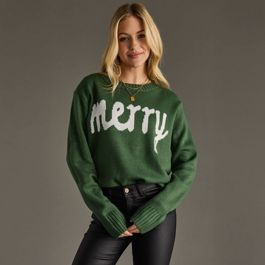 A Hunter Green & White Merry Sweater