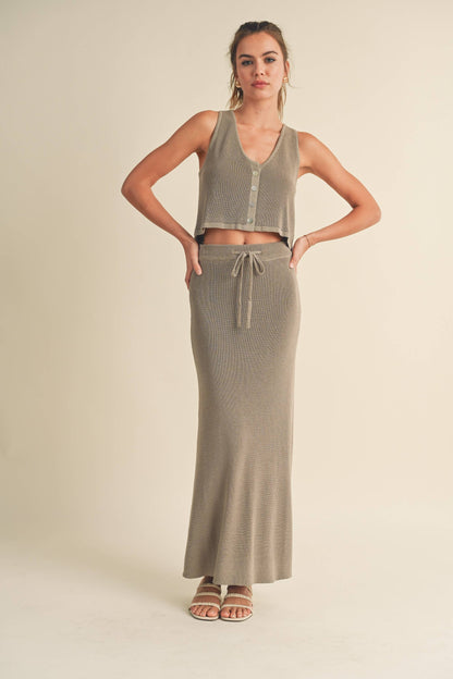 Knitted Maxi Skirt  Green Grey