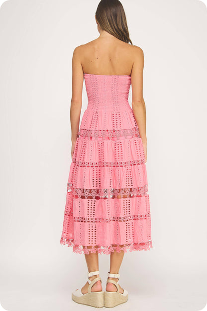 Dress / Eyelet Lace Tube Dress / Confetti Pink