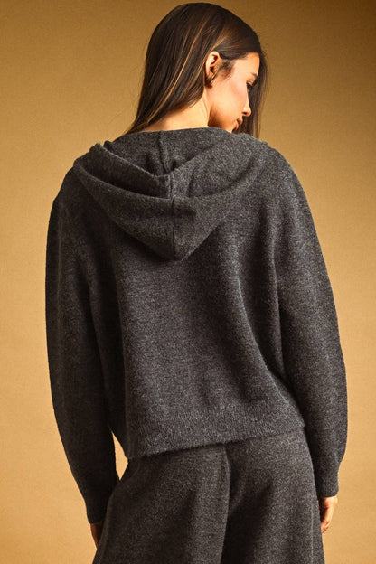 Tops / Knit Hooded Sweater Jacket / Charcoal