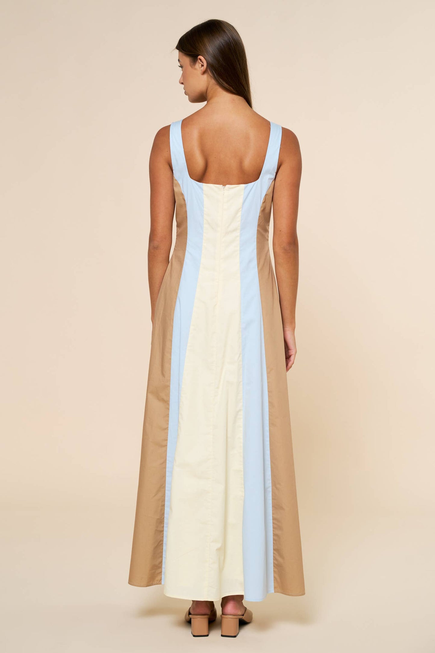 Dress / Square Neck Sleeveless Maxi  / Color Block