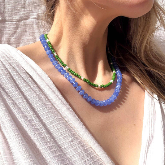 Stone Candy Beaded Necklace / Cornflower