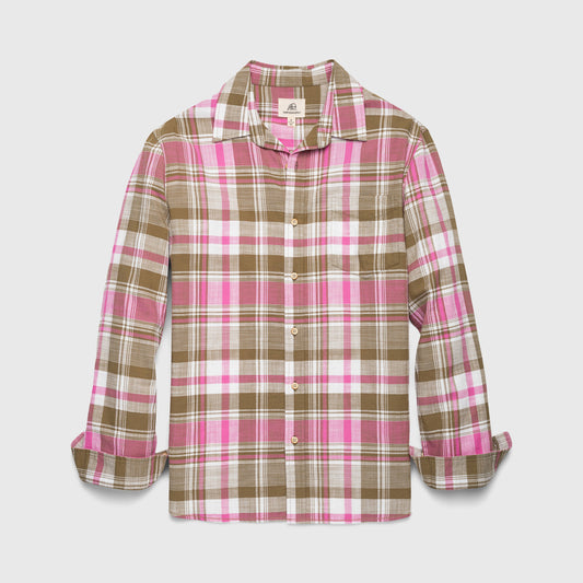 The Brian Washed Slub Twill Plaid  - Olive / Rose