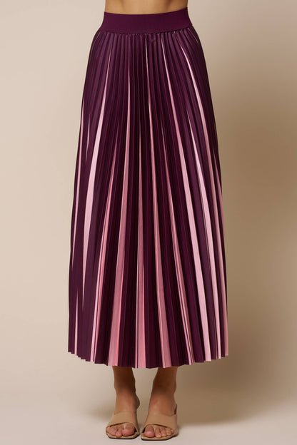 Skirts / Two Tone Pleated Maxi / Wine / Lt Pink